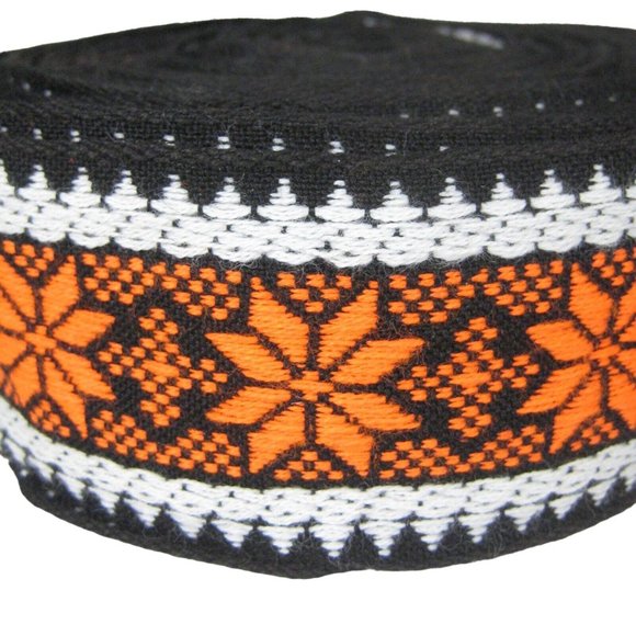 NEW Trim Edging Seam Size 2 in Wide 16 Yards Long Polyester Floral Orange Black - Picture 3 of 7